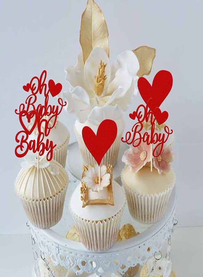 Incrizma 12 Pcs Pack Valentine's day Cupcake Toppers Glitter Oh Baby Sweet Heart Love Cupcake Picks for Valentine's Day Baby Shower Kids Birthday Theme Party Cake Decorations Supplies Red - Image 4
